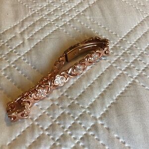 Rose Gold Flower Link Bracelet with Crystal Accents